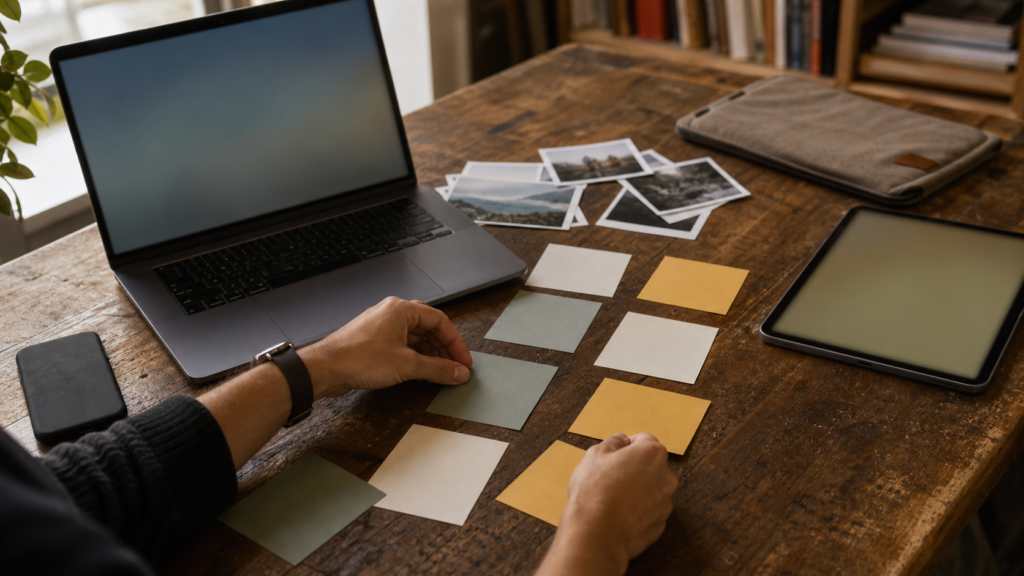 Editor organizing platform evidence into a WordPress publishing plan